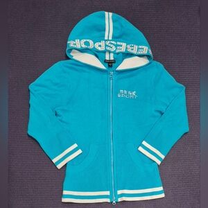 Bebe Sport Crystal Logo Light Blue/White Hoodie 2-way Full zip Sweater-M.